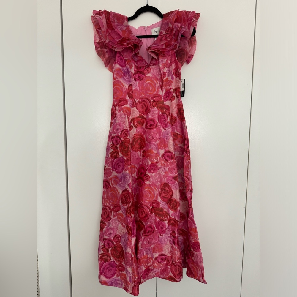 Aje Enchanted Floral Plunge Midi Dress